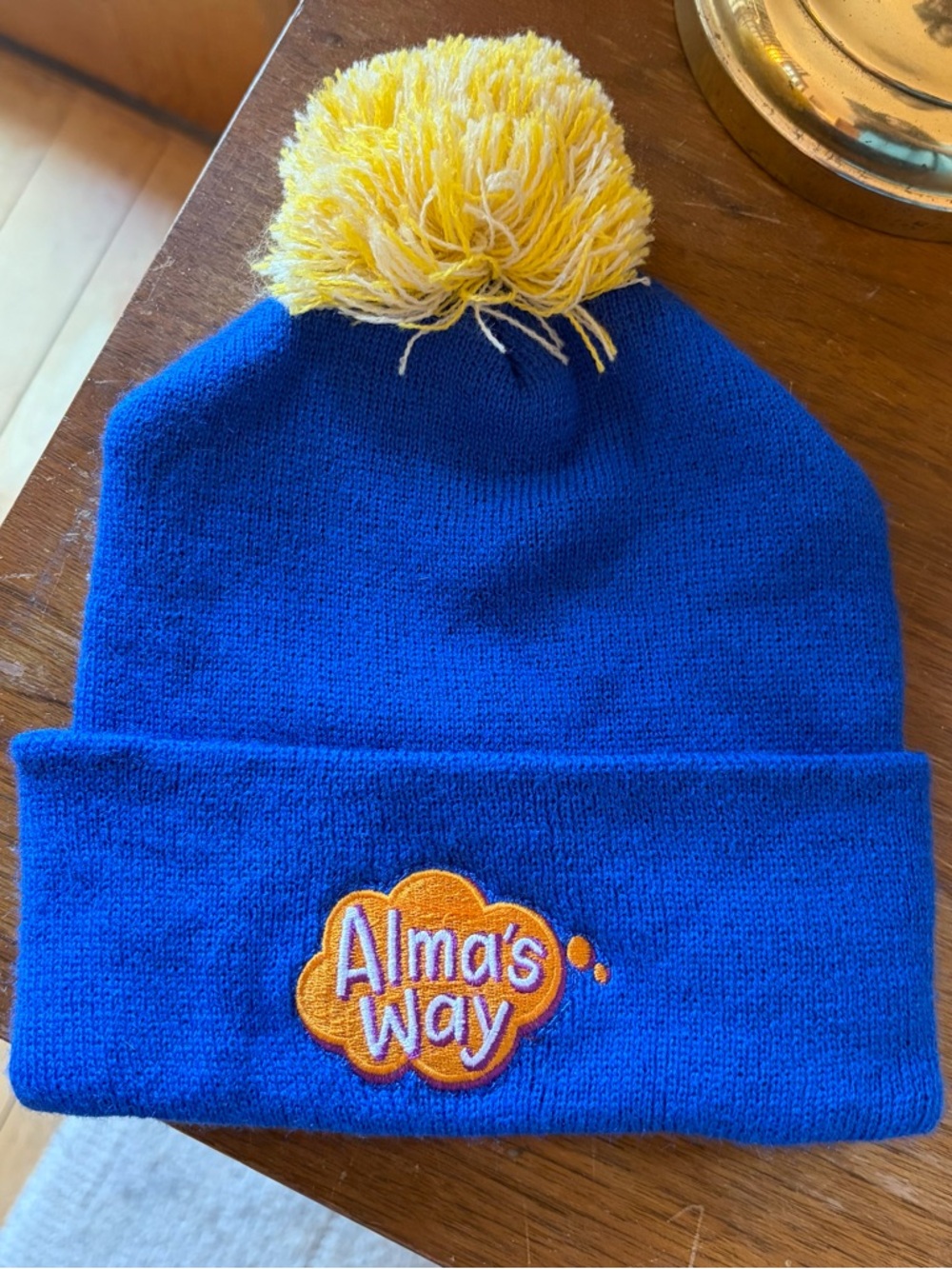 RARE Alma’s Way Blue & Yellow Pom PBS Kids Merch Crew Swag Beanie Hat One Size